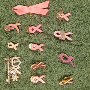 Lot of 12 Assorted Breast Cancer Awareness Ribbon Pins